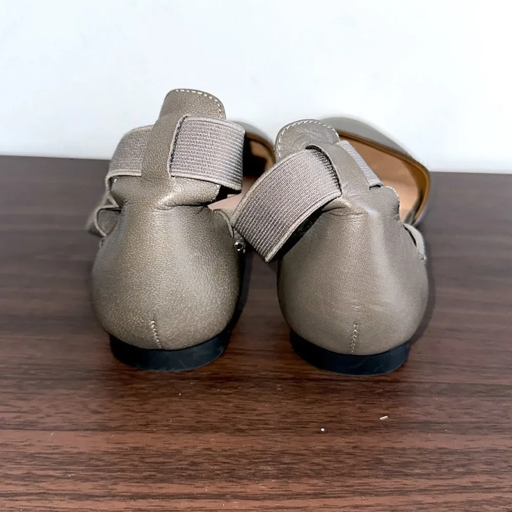 Purejill J. Jill Taupe Leather Ballet Flats Crisscross Ankle Sz 8